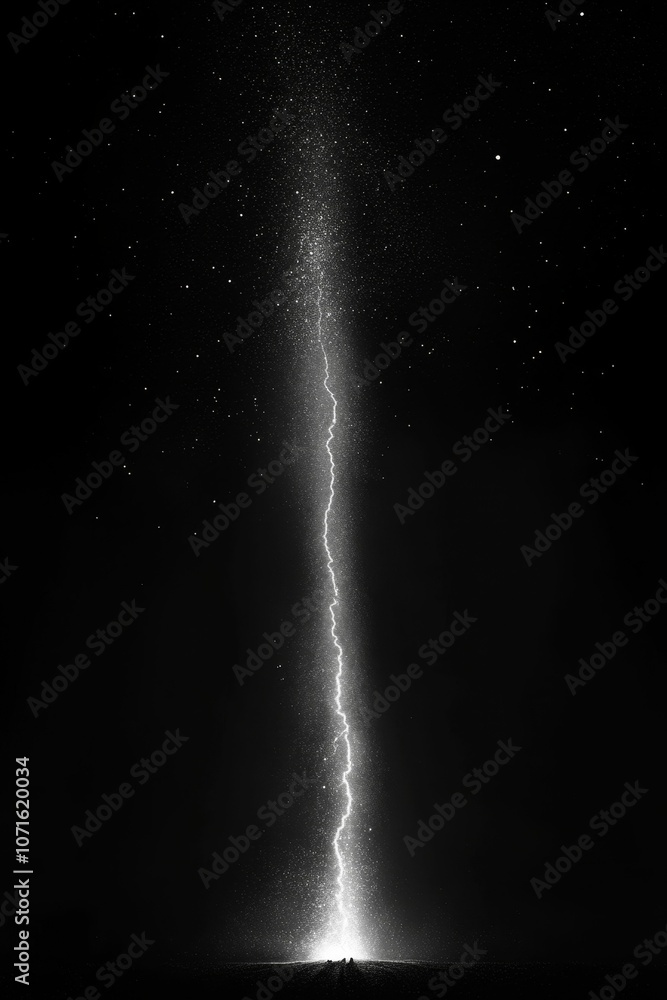 White lightning bolt against a starry night sky. White lightning bolt against a starry night sky.