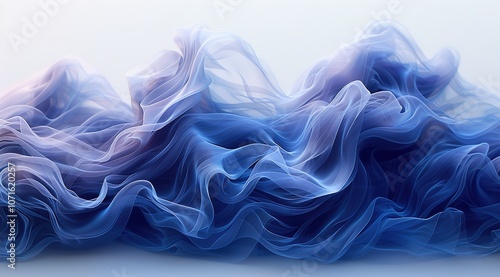 Wave. Blue, white abstract dreamy wave flowing fabric, smoke. 