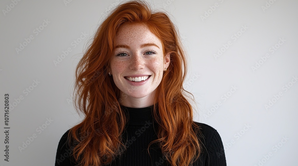 Naklejka premium Happy Smiling Woman with Red Hair and Freckles