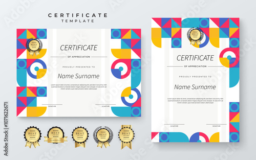 Colorful Geometric Shape Certificate Template with Geometric Design Elements