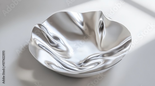 A glossy anodized metal surface reflecting light in the center of a white background  photo