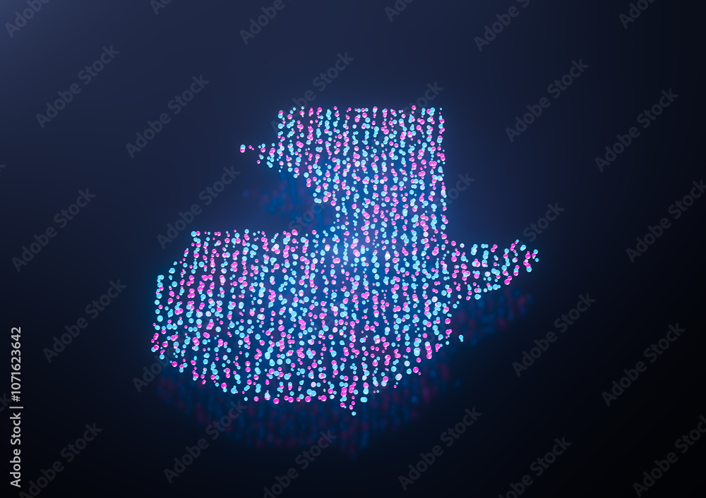 Illuminated Guatemala Digital Data Map Pink And Blue Neon Glowing Particles 3D Illustration Illuminated Guatemala Digital Data Map Pink And Blue Neon Glowing Particles 3D Illustration