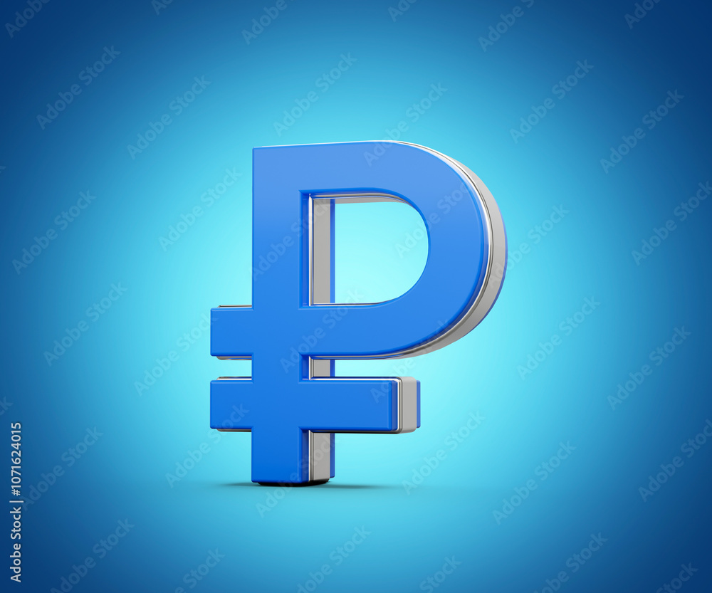 Vibrant Blue Russian Ruble Currency Symbol Gleams With Sleek Modern Design 3D Illustration Vibrant Blue Russian Ruble Currency Symbol Gleams With Sleek Modern Design 3D Illustration