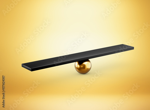 Cuadro en lienzo A Black Balanced Seesaw On Shiny Golden Fulcrum Symbolizes Leverage And Equilibr
