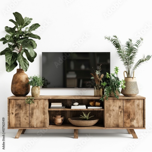 Wood TV Unit, wooden TV Stand, on a white background