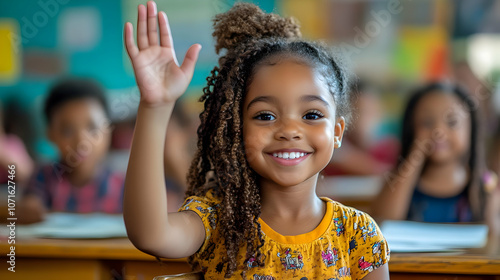 Smiling Girl Raising Hand i...