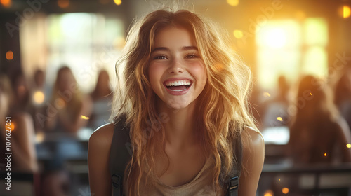 Smiling Woman with Long Blo...