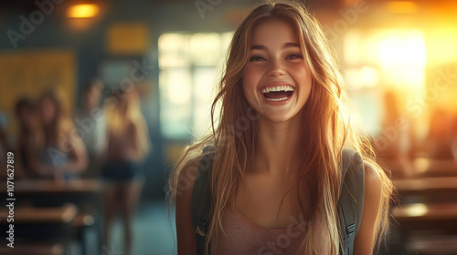 Smiling Woman with Long Hai...