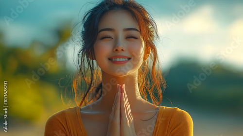 Smiling Woman Praying with ...