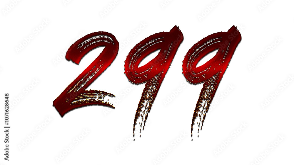 3D blood red number design of 299 on white background. 3D blood red number design of 299 on white background.