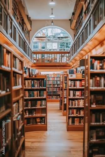 Wallpaper Mural A library hallway with bookshelves and wooden floors. Torontodigital.ca
