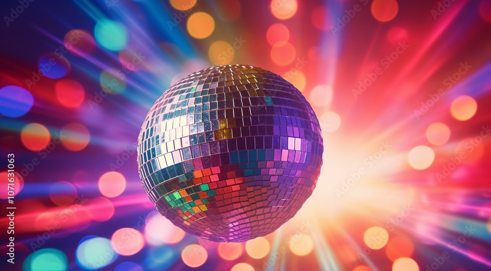 Obraz premium disco ball with lights, disco ball and lights, disco ball on abstract colored background, disco ball in the night club, lights in the disco