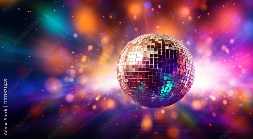 Obraz premium disco ball with lights, disco ball and lights, disco ball on abstract colored background, disco ball in the night club, lights in the disco