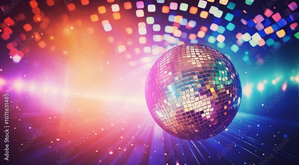 Obraz premium disco ball with lights, disco ball and lights, disco ball on abstract colored background, disco ball in the night club, lights in the disco