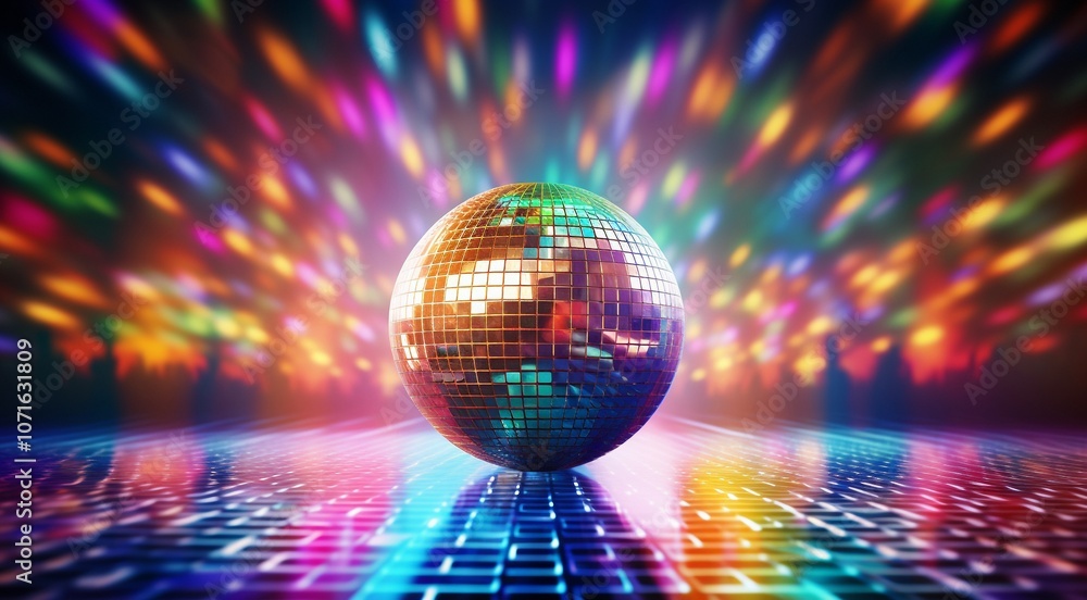 Obraz premium disco ball with lights, disco ball and lights, disco ball on abstract colored background, disco ball in the night club, lights in the disco