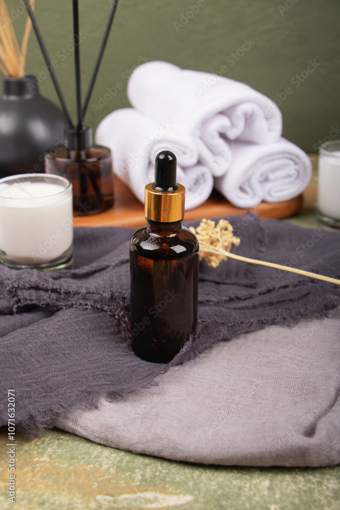 Amber Glass Dropper Bottle with Towels and Skincare Accessories for Spa and Wellness
Amber Glass Dropper Bottle with Towels and Skincare Accessories for Spa and Wellness
