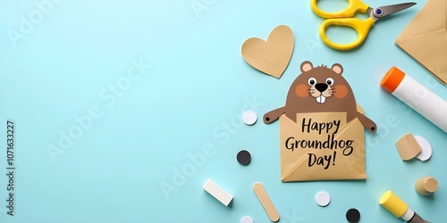 A playful Groundhog Day craft scene.