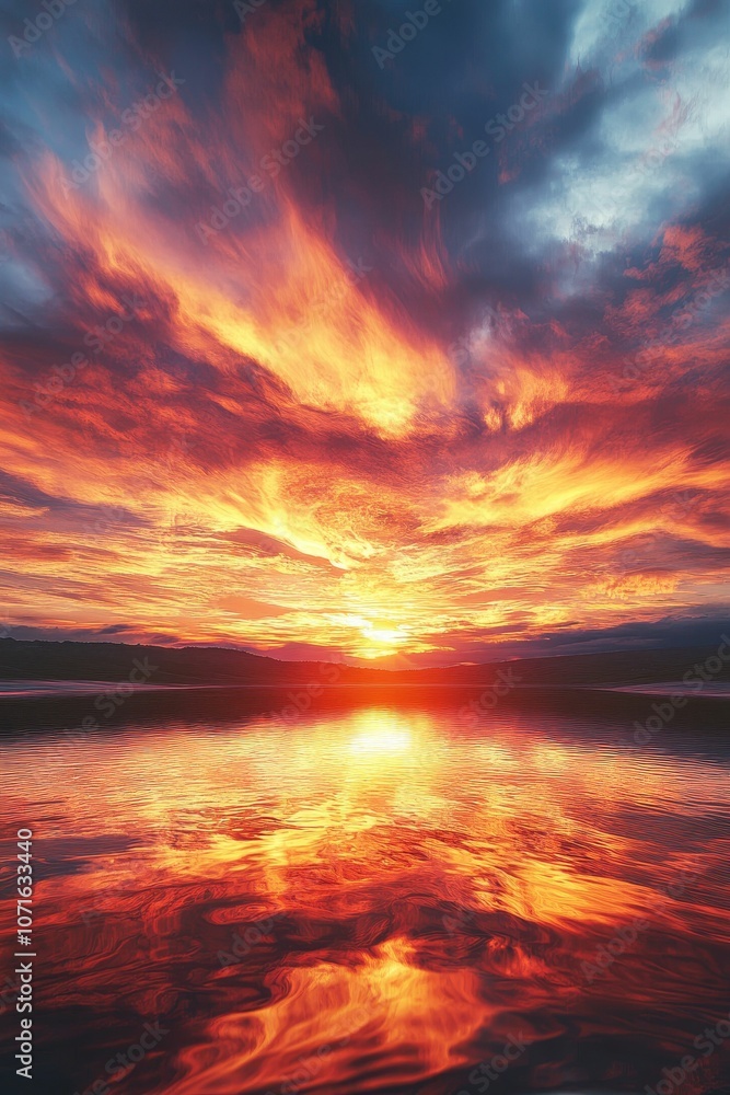 Fototapeta premium Sunset reflected in still water.