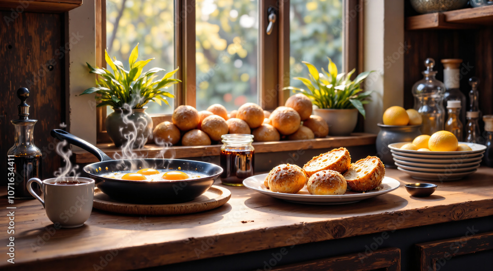 Fototapeta premium Warm Rustic Kitchen Perfect for Family Dinners