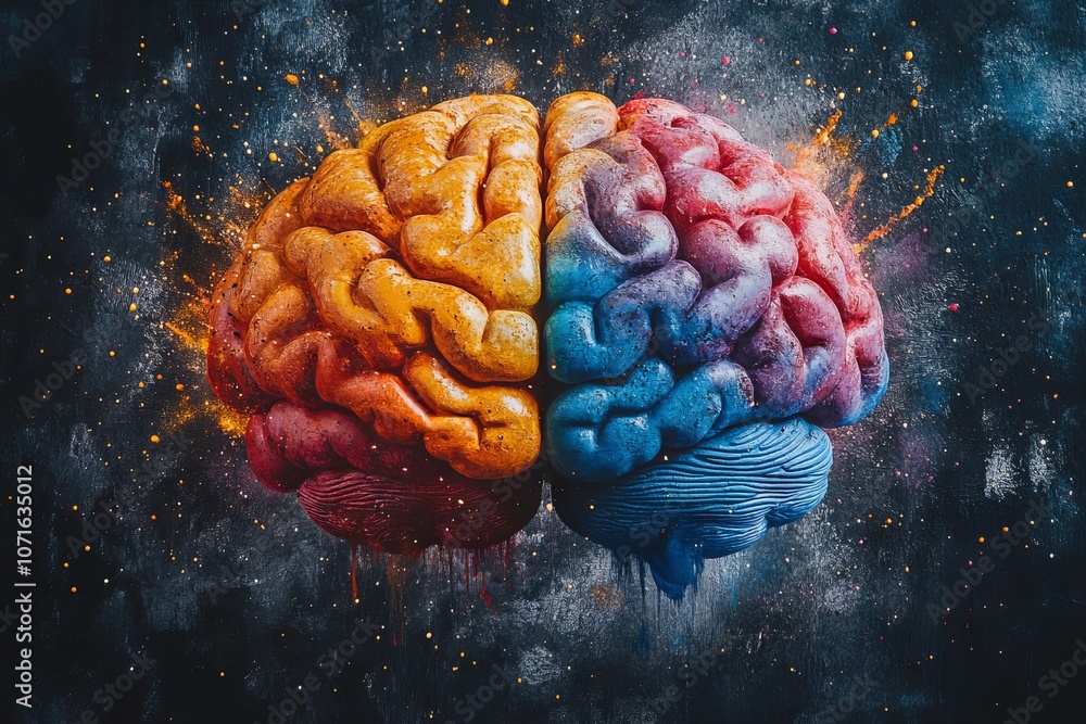 Obraz premium A colorful brain with a blue and red section