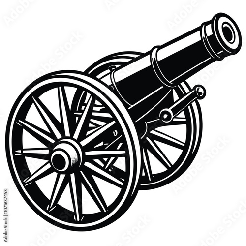 Vintage Military Artillery Silhouette Vector.