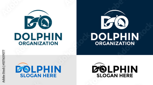 Initial letter DO with Dolphin Jumping logo design vector, Dolphin with Letter DO logo icon template