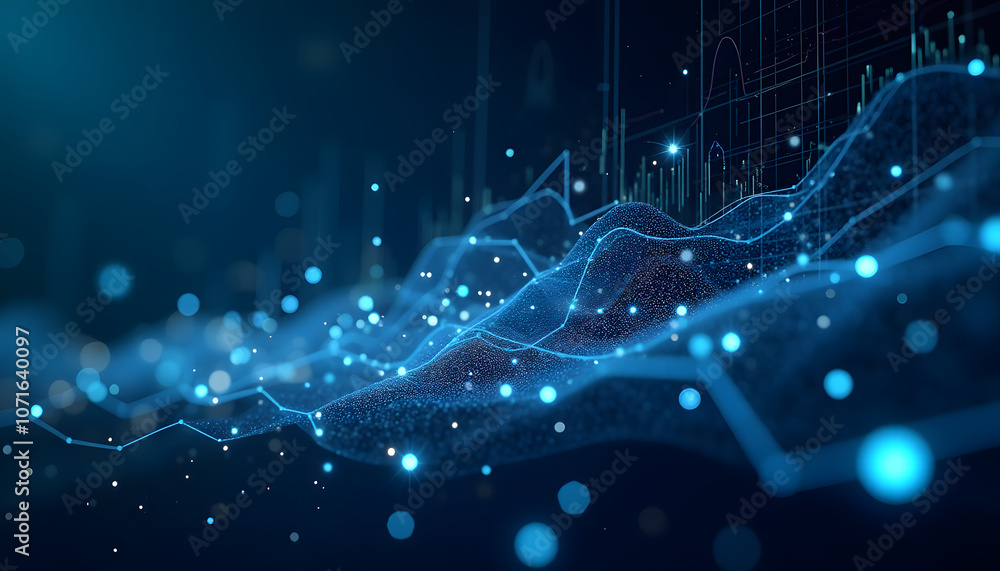 Fototapeta premium Abstract representation of big data and analytics with layered graphs, charts, and glowing data points