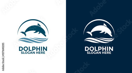 Dolphin swimming in sea logo design vector, Dolphin logo icon template