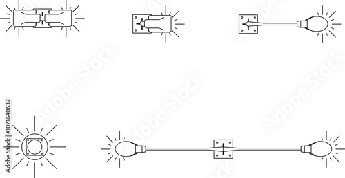 Vector sketch illustration of the silhouette of a street lighting design seen from above