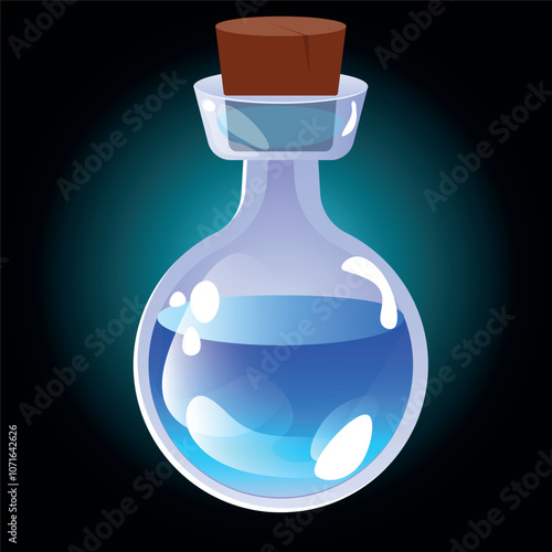 Vector illustration of magic flasks with potion. Concept of magic and witchcraft. Elements for your design. Banner or poster