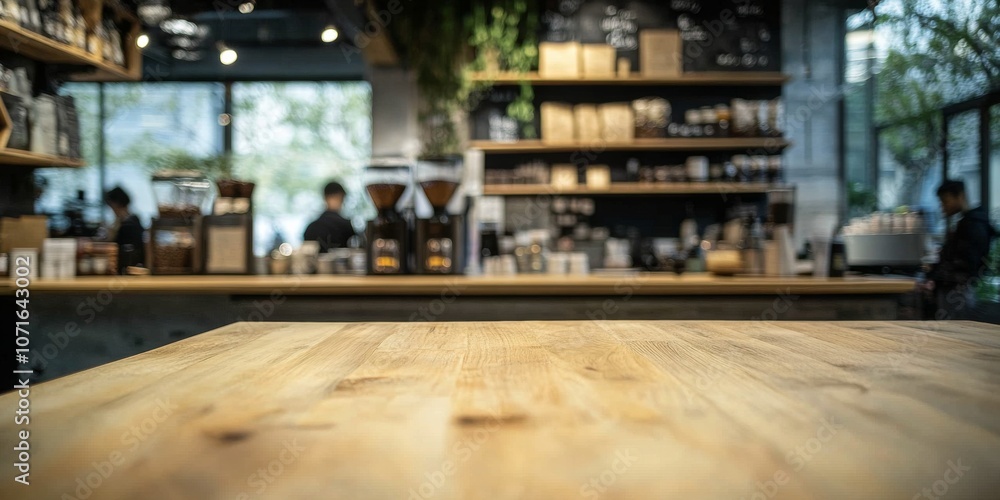 Interior coffee shop cafe focus is wooden table Blurred background of people Interior coffee shop cafe focus is wooden table Blurred background of people