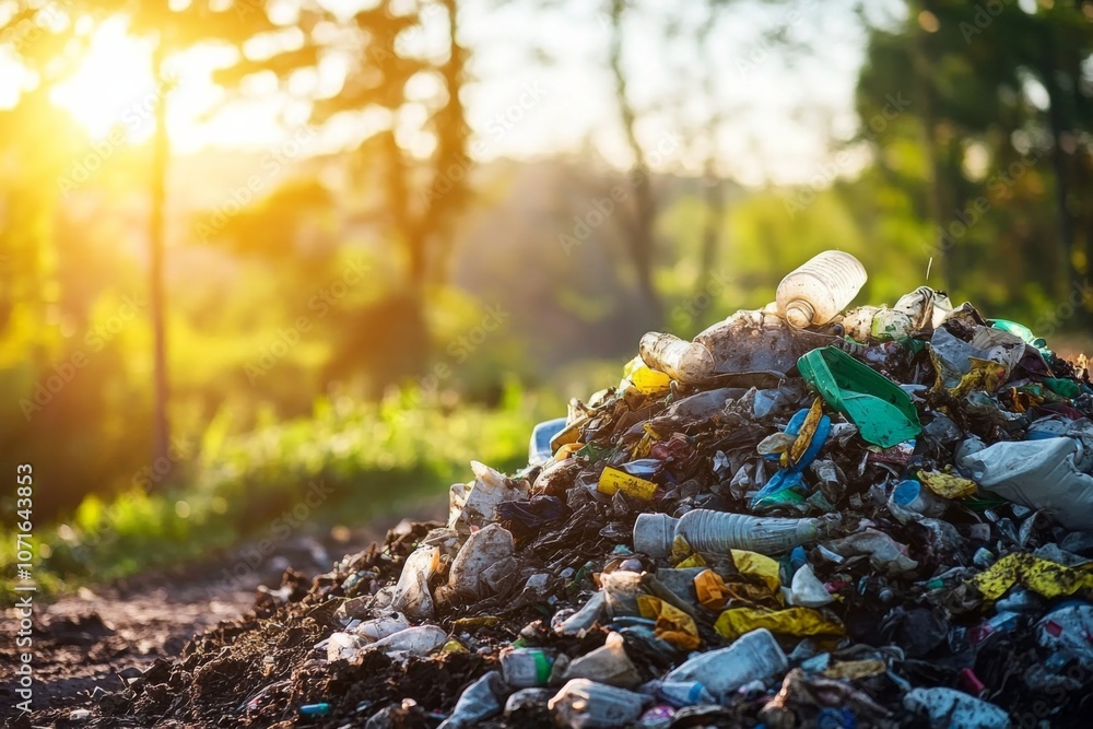 Obraz premium Pile garbage dirt ground is made up various Biodegradable Plastics Decompose
