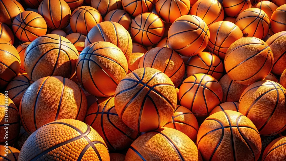 Obraz premium Aerial Photography of Orange Basketballs Displayed in a Dynamic Arrangement for Sports Enthusiasts and Coaches in Urban Environments