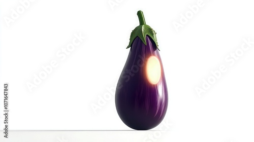 A cartoon eggplant standing tall and glowing, demonstrating its heart-health benefits, set against a pristine white background. photo