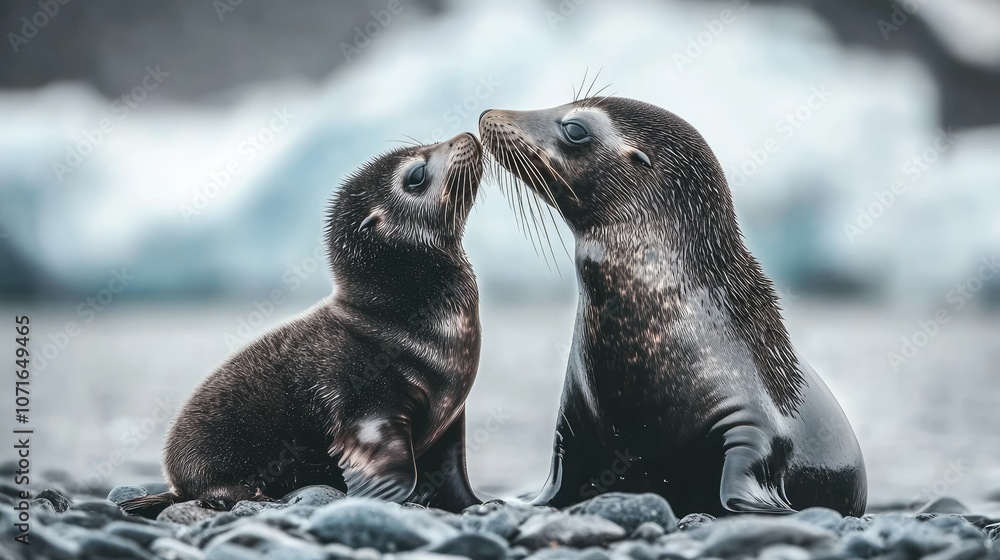 Fototapeta premium Adorable Seal Pup and Adult Engaging in Affection