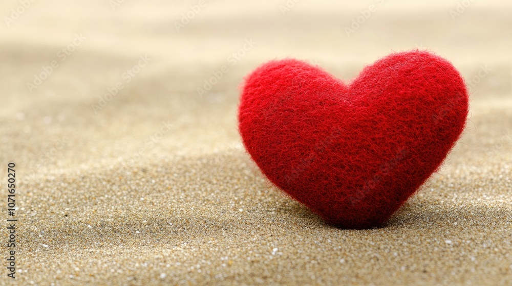 Fototapeta premium Red Heart on Sandy Beach Background
