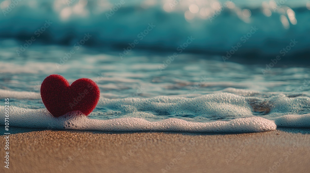 Fototapeta premium Heart Shape on Beach with Ocean Waves