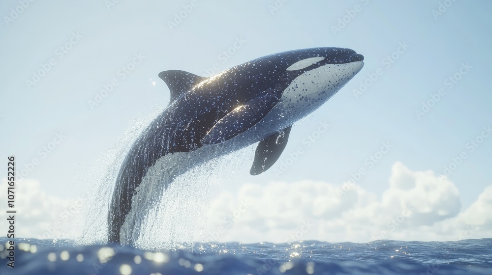 Obraz premium Majestic Orca Leaping Through Ocean Water