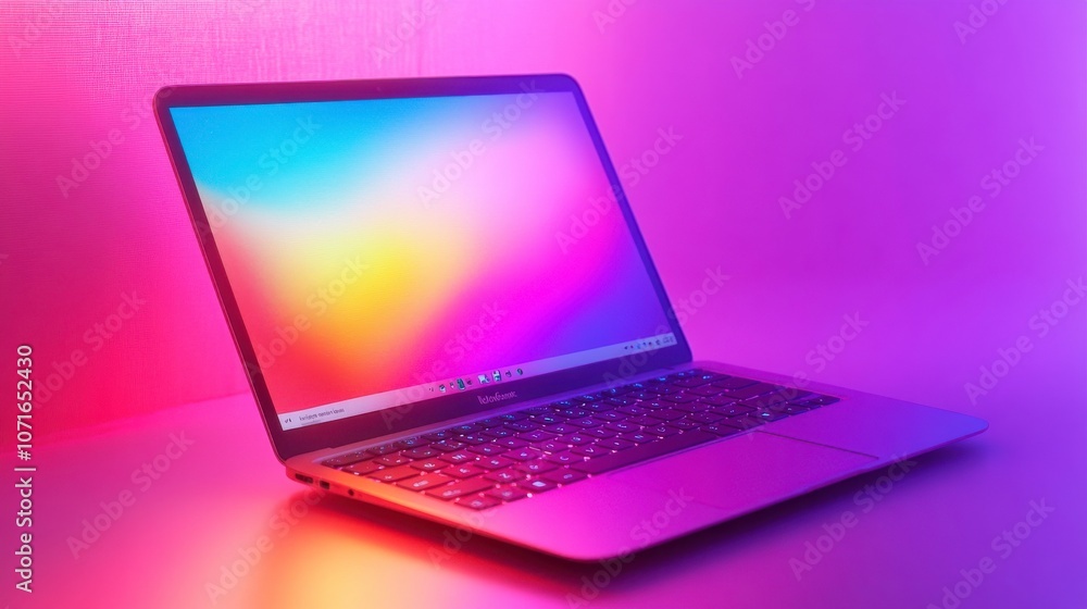 Colorful Laptop Display with Soft Lighting Effects Colorful Laptop Display with Soft Lighting Effects