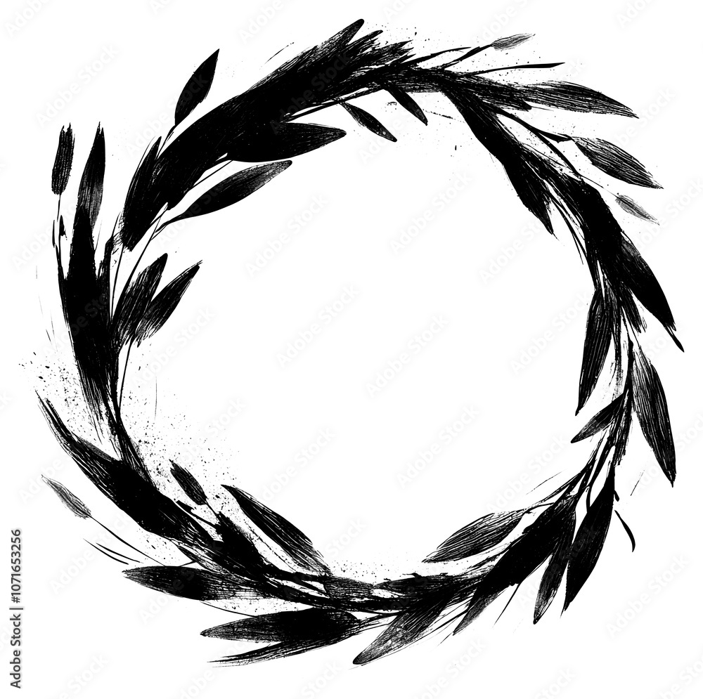 Obraz premium PNG Wreath black art ink.
