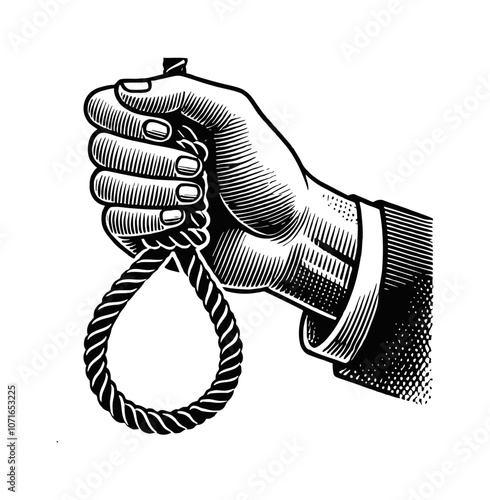 hand knot rope death engraving black and white outline
