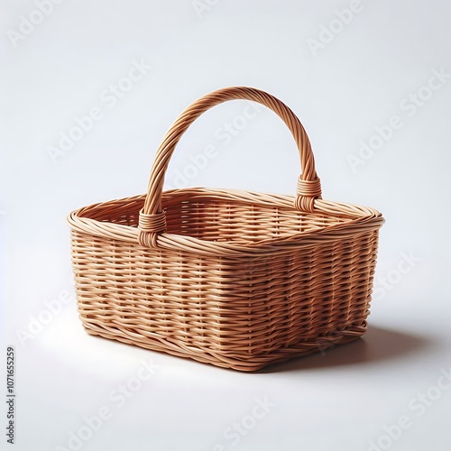Oval Wicker Basket with Two Handles - Light Brown, Isolated on White Background