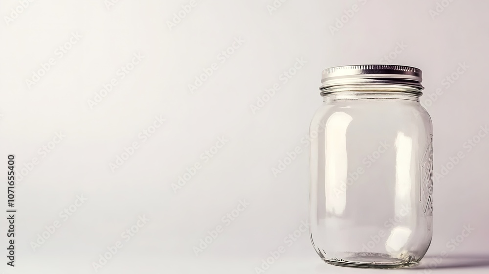 Empty glass jar on white background with copy space Empty glass jar on white background with copy space