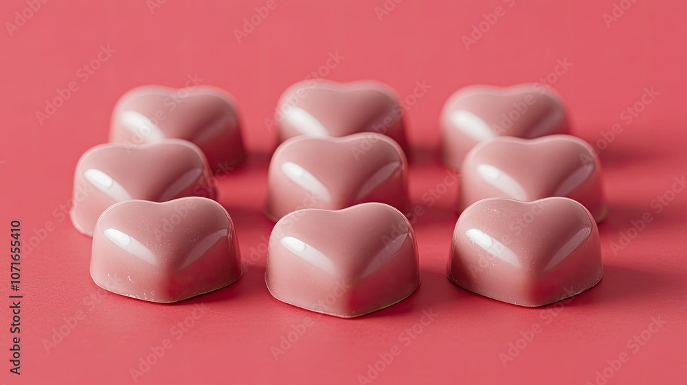 Obraz premium Heart-Shaped Chocolate Candies on Pink Background
