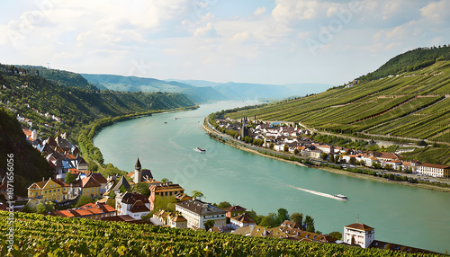 Scenic Views of the Danube Bend with River Curving through Charming Towns