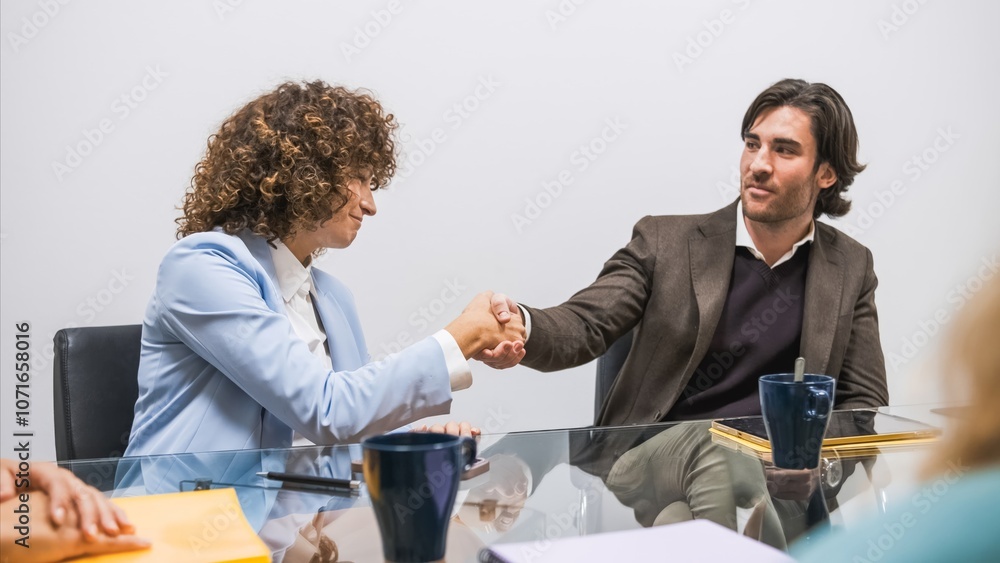 Fototapeta premium Business partners shaking hands during conference meeting