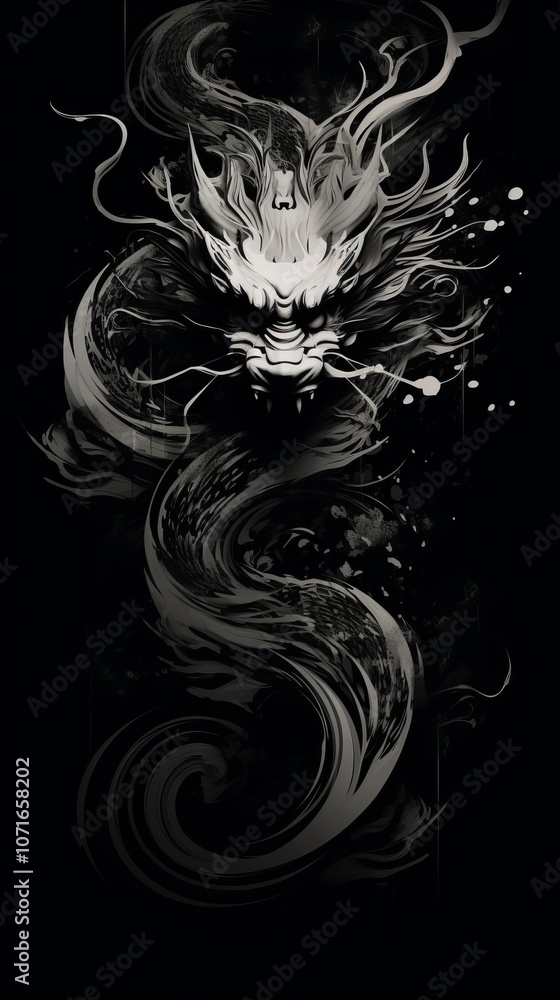 Fototapeta premium A Black and White Image of a Dragon. Generative AI.