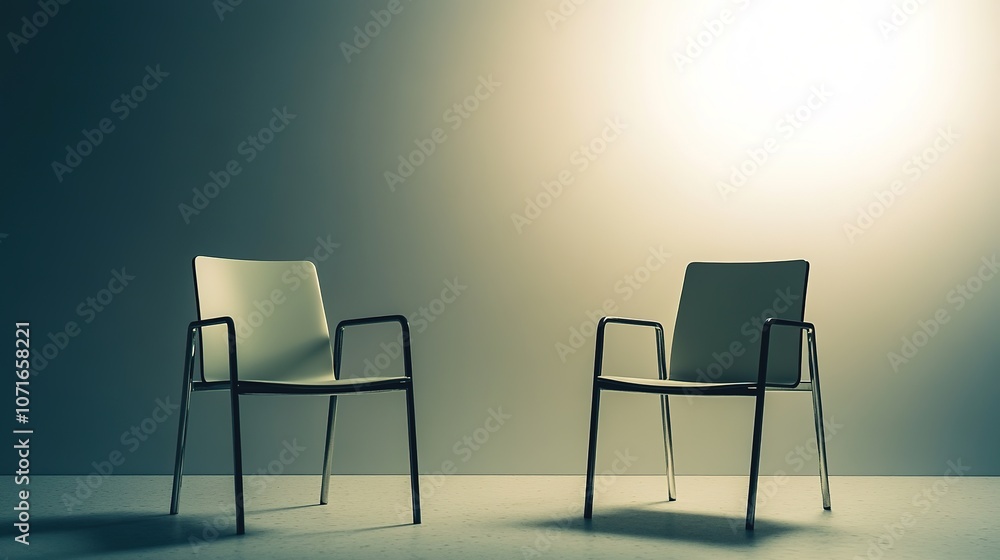 Obraz premium Two chairs facing each other in dimly lit room