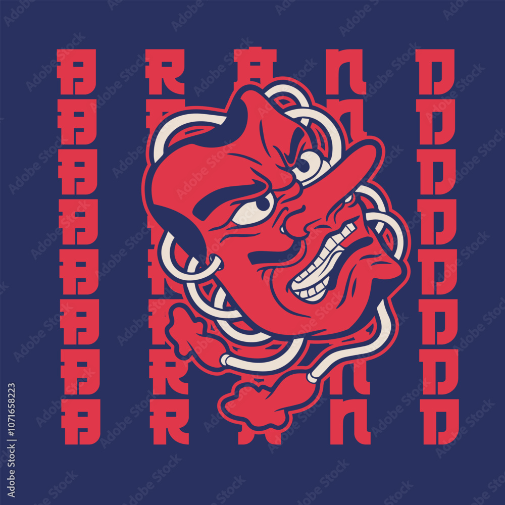 Obraz premium Red tengu mask. Vector illustration in japanese style.