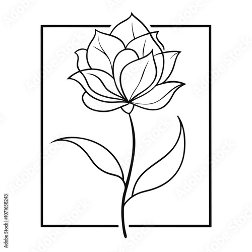 Single black one line drawing flower frame concept. Continuous line draw design graphic vector design